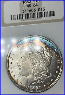 1880-p Morgan Silver Dollar Ngc Ms 64 Wow Beautiful Toned Coin Old Fatty Holder