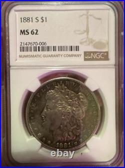 1881 Morgan Silver Dollar NGC MS62 Beautifully Toned
