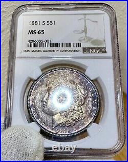 1881-S $1 Morgan Silver Dollar MS65 (NGC). Rainbow Toned