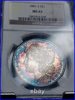 1881 S Morgan Dollar MS 63 NGC Silver $1 Coin Monster Toning Rainbow Toned PL PQ