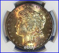 1881-S Morgan Dollar NGC MS63 Golden Peach Rainbow Toned With Red Rim Dual Toned