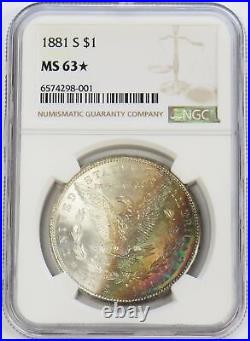 1881 S Morgan Silver Dollar $1 Coin Ngc Mint State 63 Star (monster Color)