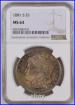 1881 S Morgan Silver Dollar NGC MS-64 Blue/Green Rainbow Toning