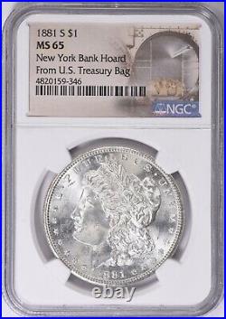 1881-S Morgan Silver Dollar NGC MS-65 New York Bank Hoard Collection Pedigree