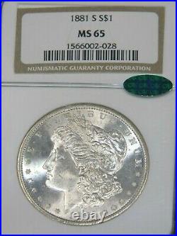 1881-S Morgan Silver Dollar NGC MS65 CAC Blast White Semi-Mirror, PQ #60D