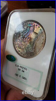 1881-S Morgan Silver Dollar NGC MS66 CAC Old Fatty Holder OH OGH Rainbow Toning