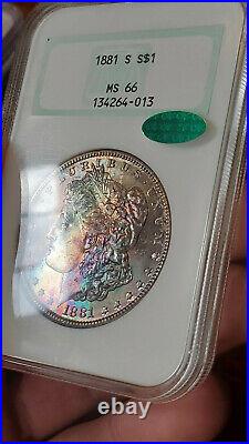 1881-S Morgan Silver Dollar NGC MS66 CAC Old Fatty Holder OH OGH Rainbow Toning