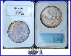 1881-S Morgan Silver Dollar NGC MS66, Wild Rainbow Tone, Old Holder, Semi-PL