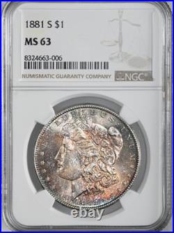 1881-s $1 Morgan Silver Dollar Pretty Colorful Obv Toning Ngc Ms63 #8324663-006