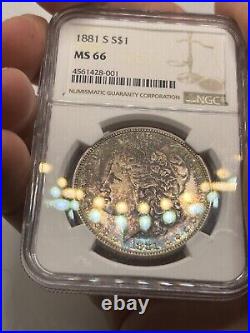1881-s Morgan Silver Dollar Ngc Ms66 Gorgeous Color Rainbow Toning