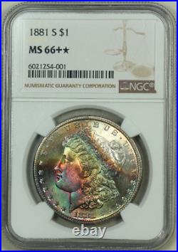 1881-s Ms66+? Ngc Morgan Silver Dollar Pastel Crescent Rainbow Toning