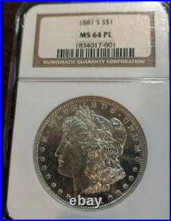 1881-s Silver Morgan Dollar Ngc Select-bu Ms 64 Pl Cameo-contrast-mirrors