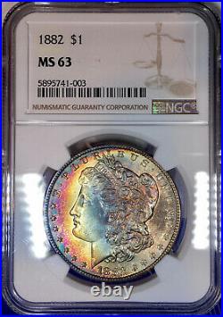 1882-P Morgan Dollar NGC MS63 Gorgeous Red Moon Rainbow Toned Obverse