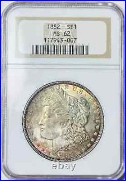 1882 P Morgan Silver Dollar NGC MS-62 Rainbow toned x2! Better date