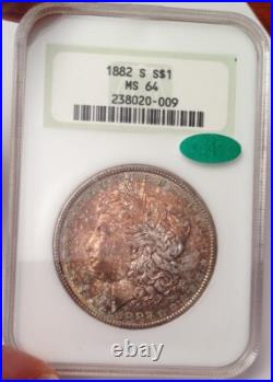 1882-S Morgan Silver Dollar NGC Fatty MS 64 & Green CAC Looks Super Gem 66