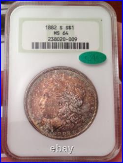 1882-S Morgan Silver Dollar NGC Fatty MS 64 & Green CAC Looks Super Gem 66