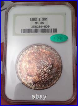 1882-S Morgan Silver Dollar NGC Fatty MS 64 & Green CAC Looks Super Gem 66