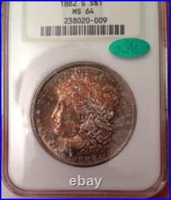 1882-S Morgan Silver Dollar NGC Fatty MS 64 & Green CAC Looks Super Gem 66