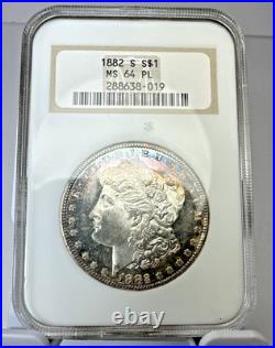 1882-S Morgan Silver Dollar NGC MS64PL & Rainbow Toned