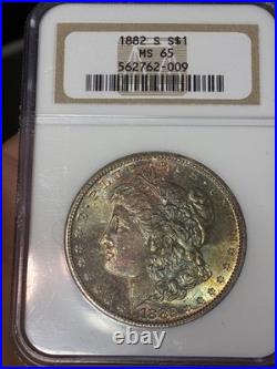1882 S NGC MS65 GEM Vibrant Rainbow Toning MORGAN SILVER DOLLAR PQ Color Flashy