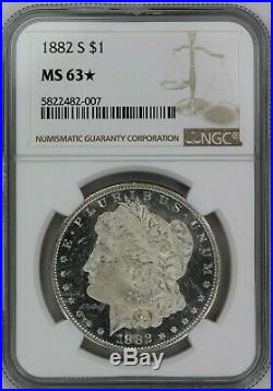1882-S NGC Silver Morgan Dollar MS63 STAR Blast White PL Surfaces with Cameo 007