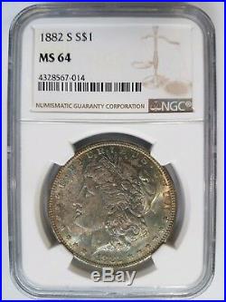 1882 S Silver Morgan Dollar NGC MS 64 Monster Rainbow Two Sided Toned Toning