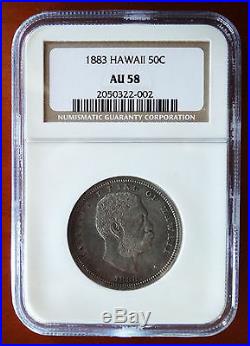 1883 Hawaii Half NGC AU58 Silver 1/2 Dollar 50c Hawaiian Kingdom Hapalua Coin