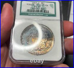 1883-O $1 MS63 NGC Wild Rainbow EOR Toned Binion Collection Morgan Silver Dollar