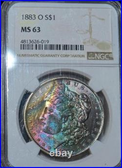 1883-O $1 Morgan Silver Dollar NGC MS63 Monster Rainbow Textile Toned Coin VIDEO