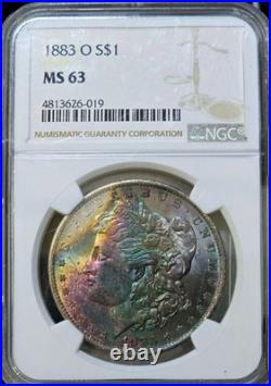 1883-O $1 Morgan Silver Dollar NGC MS63 Monster Rainbow Textile Toned Coin VIDEO