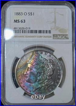 1883-O $1 Morgan Silver Dollar NGC MS63 Monster Rainbow Textile Toned Coin VIDEO