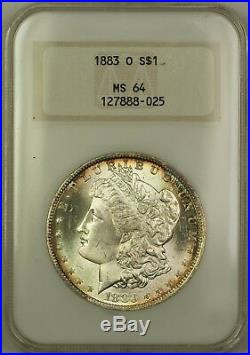 1883-O Morgan Silver Dollar $1 Coin Old NGC Holder Raised Logo MS-64 Toned Rim