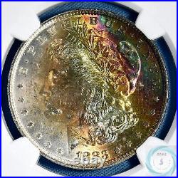1883-O Morgan Silver Dollar NGC MS63 Eye Appealing Rainbow Toner withCAC