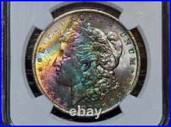 1883-O Morgan Silver Dollar NGC MS63 Rainbow Textile Bag Toned Coin