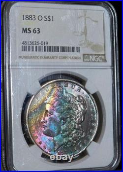 1883-O Morgan Silver Dollar NGC MS63 Rainbow Textile Bag Toned Coin