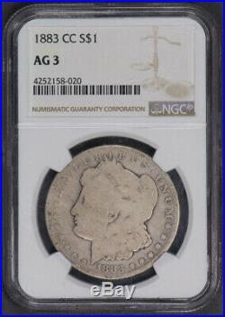 1883-cc $1 Morgan Silver Dollar Carson City Mint Ngc Ag 3 Lot#j772