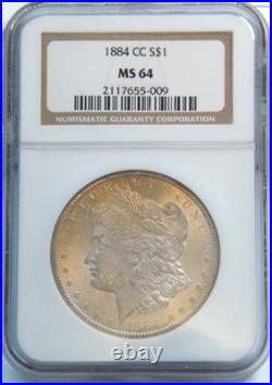 1884-CC Morgan Silver Dollar NGC graded MS 64 Light Gold Toning