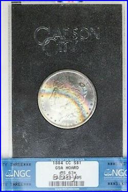 1884-CC NGC Silver Morgan Dollar GSA MS63 STAR Monster Crescent Rainbow Toned