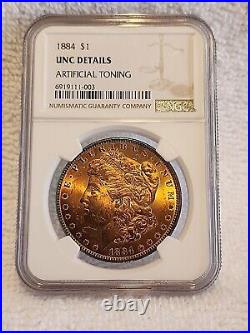 1884 Morgan Silver Dollar NGC UNC Details Artificial Toning