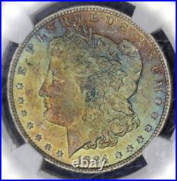 1884 O/O Morgan Silver Dollar Graded NGC MS63 Rainbow Color Toned Coin
