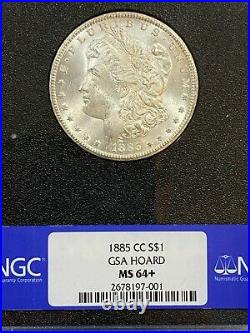 1885 CC Silver Morgan Dollar GSA Hoard NGC MS64+ with Box and Certificate