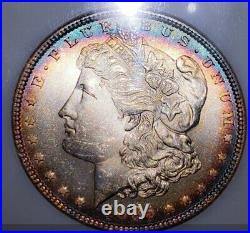 1885 MS64 Morgan Silver Dollar Coin. TARGET RAINBOW TONINNG. 028