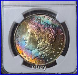1885 Morgan Silver Dollar NGC MS 63 STAR Textile Rainbow Neon Monster Toned Coin
