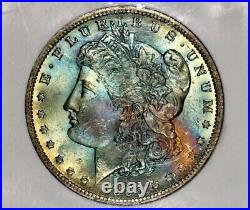 1885-O Morgan Dollar NGC MS64STAR Blue Rainbow Toned Beautiful Color