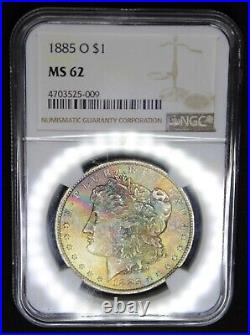 1885 O Morgan Silver Dollar Graded NGC MS62 Rainbow Color Toning Toned Coin