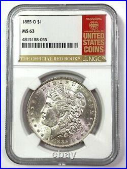 1885-O Morgan Silver Dollar LOT OF 5 NGC MS 63 THE OFFICIAL RED BOOK LABEL