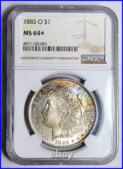 1885 O Morgan Silver Dollar NGC MS-64+ COLOR Rainbow Toning