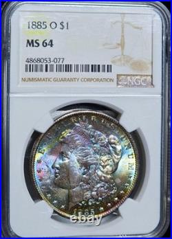 1885-O Morgan Silver Dollar NGC MS64 Rainbow Textile Toned Coin See Video UNC $1