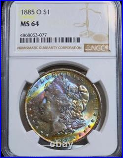 1885-O Morgan Silver Dollar NGC MS64 Rainbow Textile Toned Coin See Video UNC $1