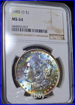 1885-O Morgan Silver Dollar NGC MS64 Rainbow Textile Toned Coin See Video UNC $1